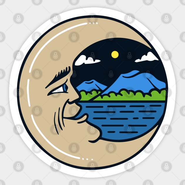 crescent moon mountain view illustration Sticker by Mako Design 